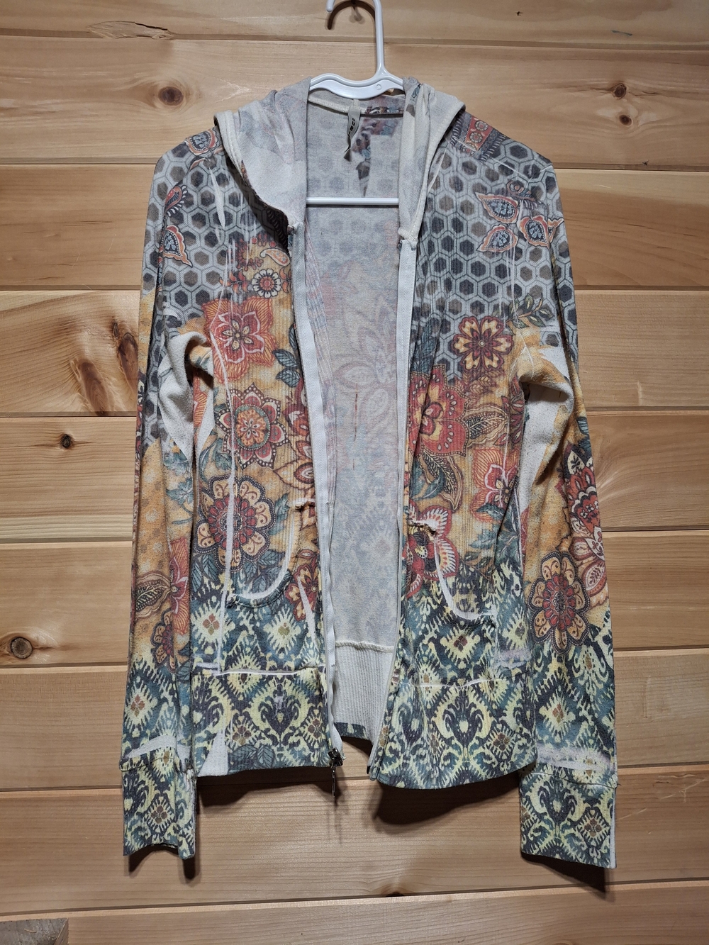 Floral Pattern Lightweight Hooded Cardigan - Multicolor